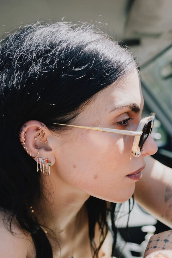 Loren Stewart Mini Gemstone Diamond Safety Pin Earring - 14k Yellow Gold