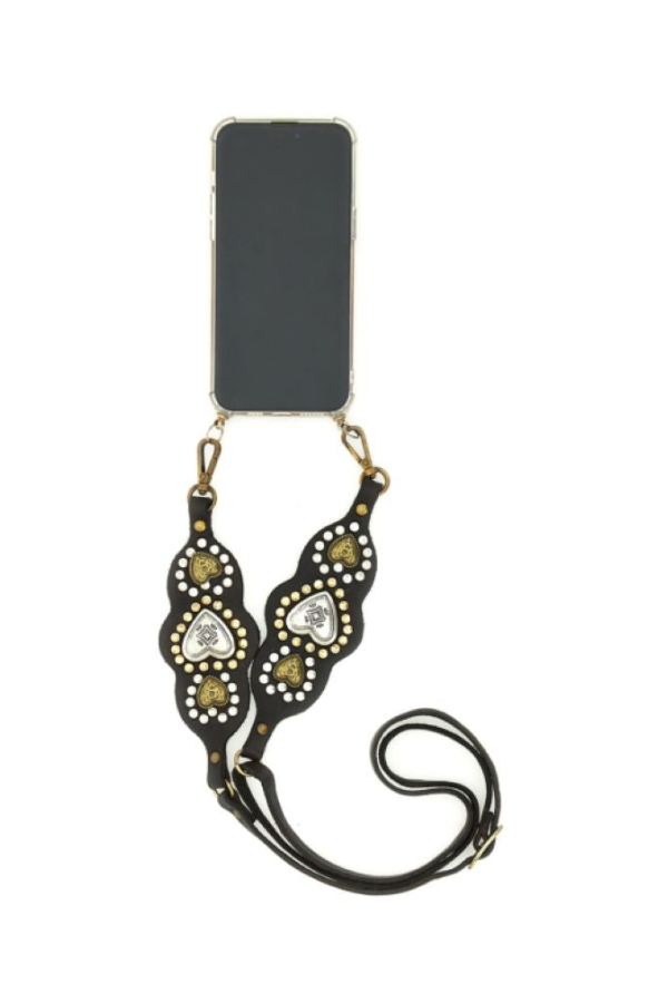 Campomaggi Heart Studs Phone Strap - Black
