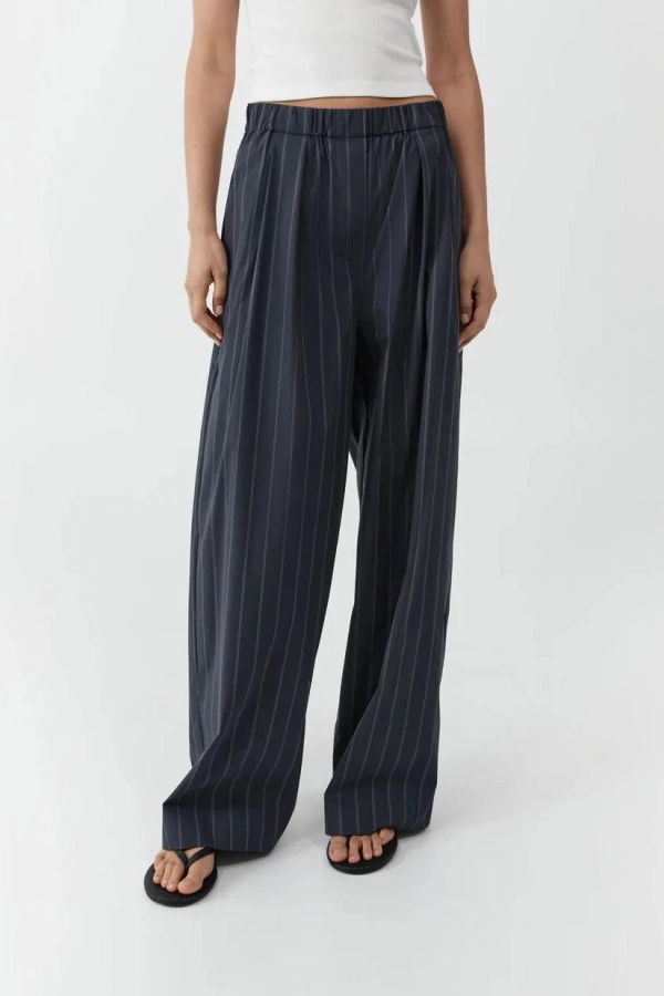 St. Agni Relaxed Pleat Pants - Ink Stripe