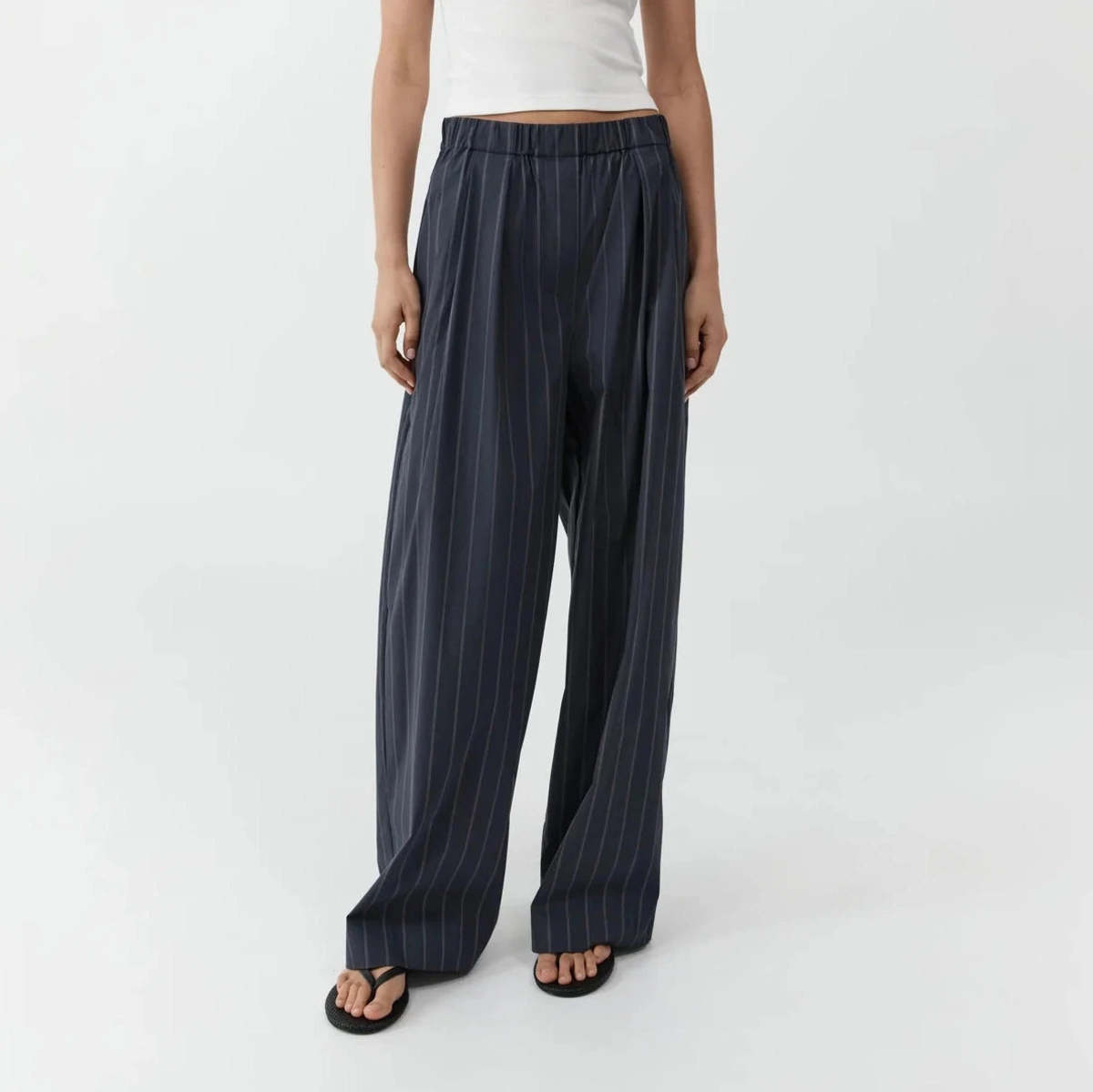 St. Agni Relaxed Pleat Pants - Ink Stripe - Image 1 of 5