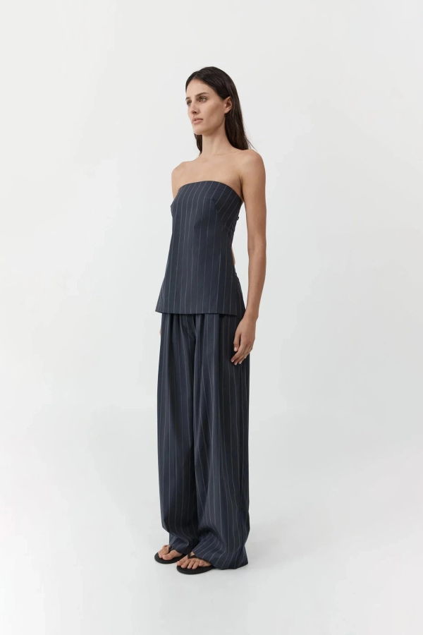 St. Agni Relaxed Pleat Pants - Ink Stripe