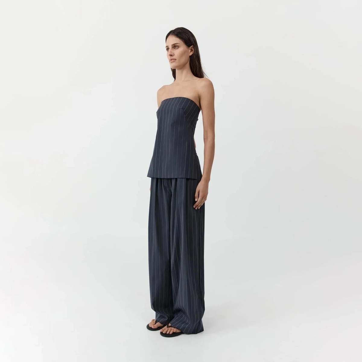 St. Agni Relaxed Pleat Pants - Ink Stripe - Image 2 of 5