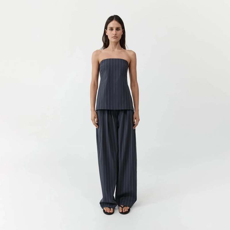 St. Agni Relaxed Pleat Pants - Ink Stripe