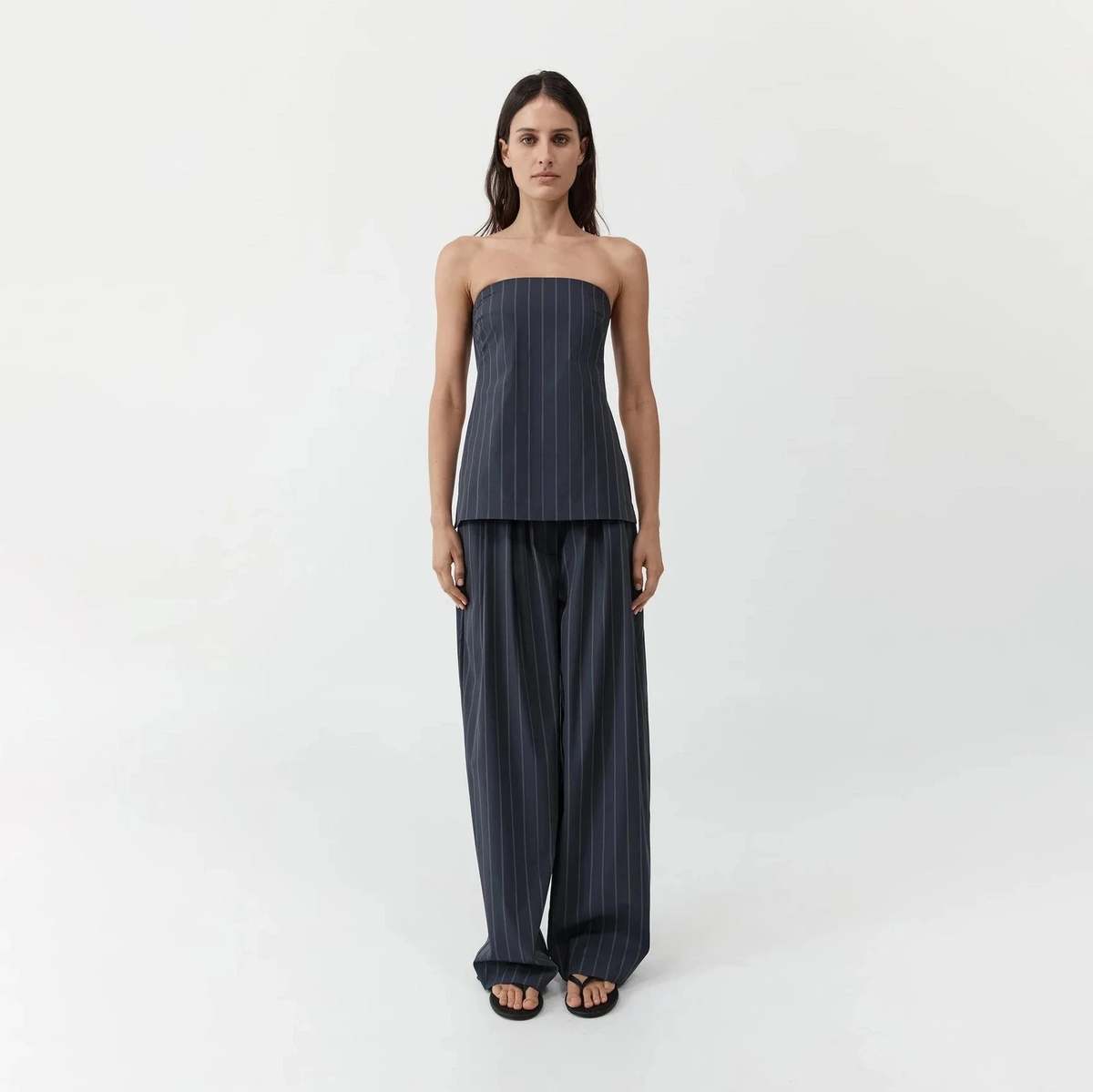 St. Agni Relaxed Pleat Pants - Ink Stripe - Image 4 of 5