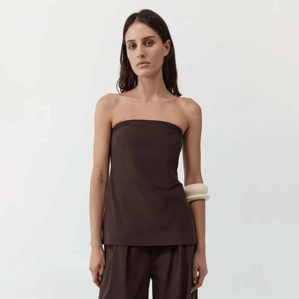 St. Agni Strapless Rouleau Tie Top - Bark St. Agni Strapless Rouleau Tie Top - Bark