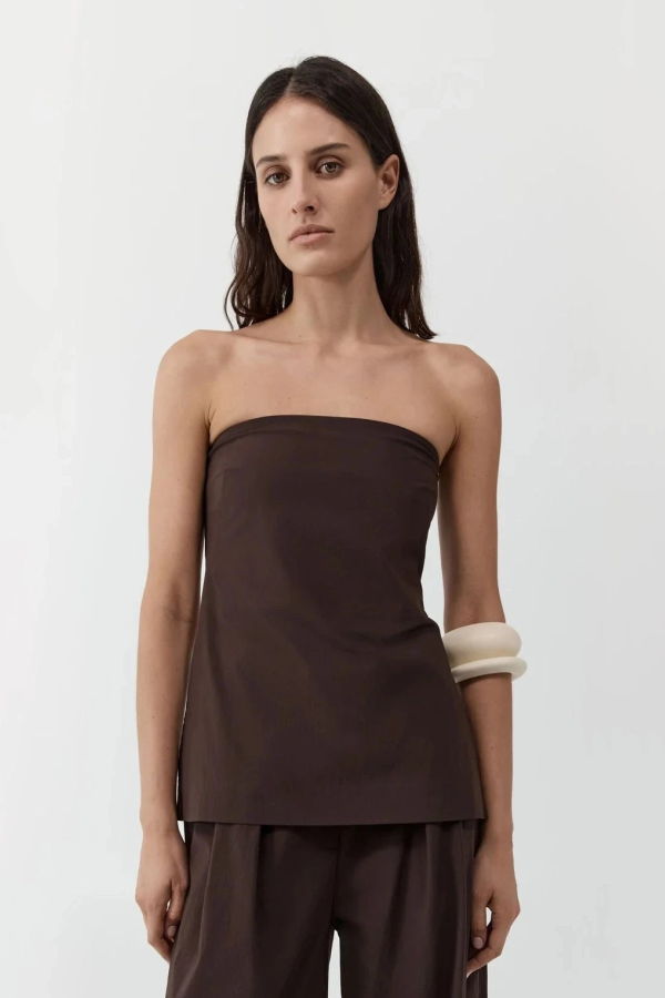 St. Agni Strapless Rouleau Tie Top - Bark