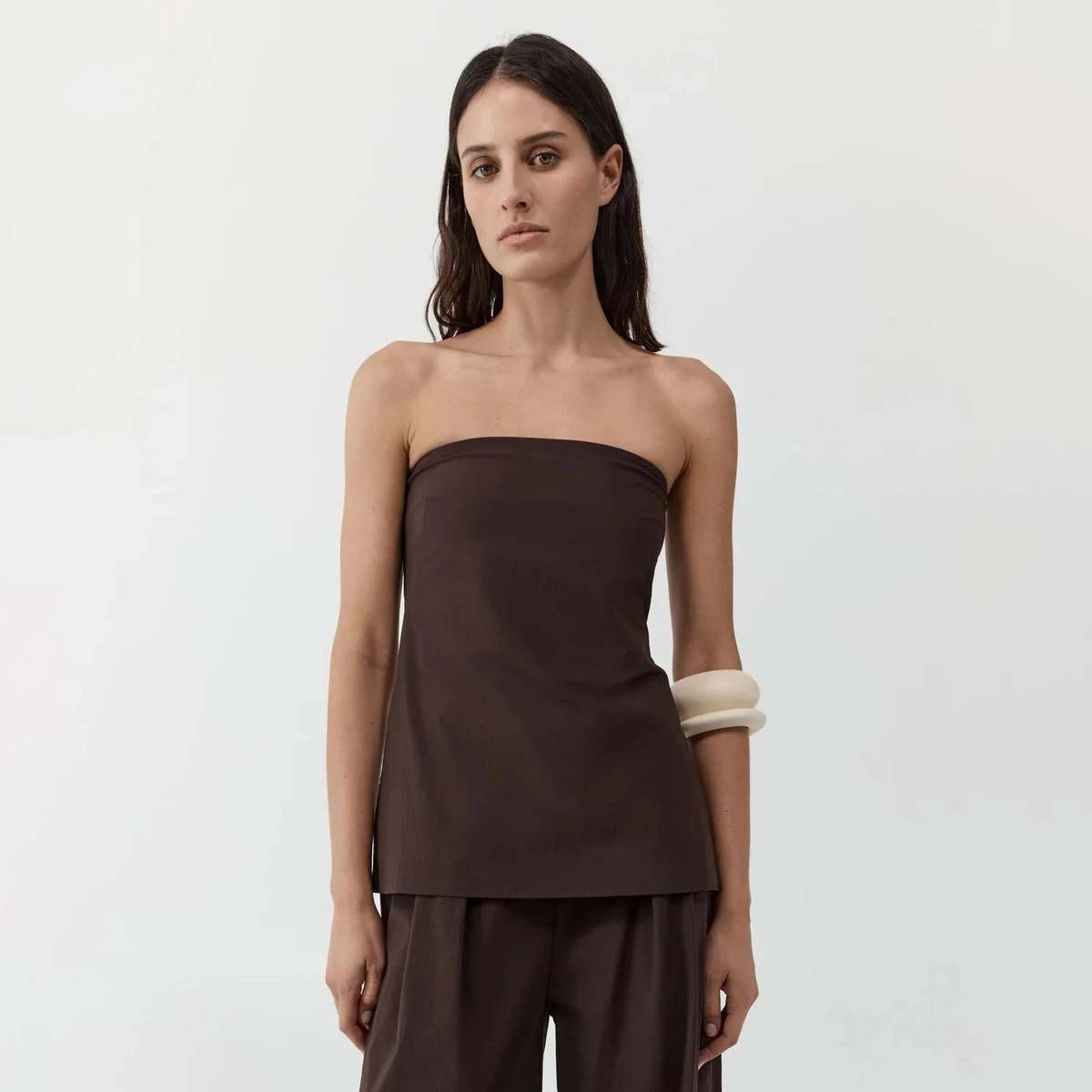 St. Agni Strapless Rouleau Tie Top - Bark - Image 1 of 5