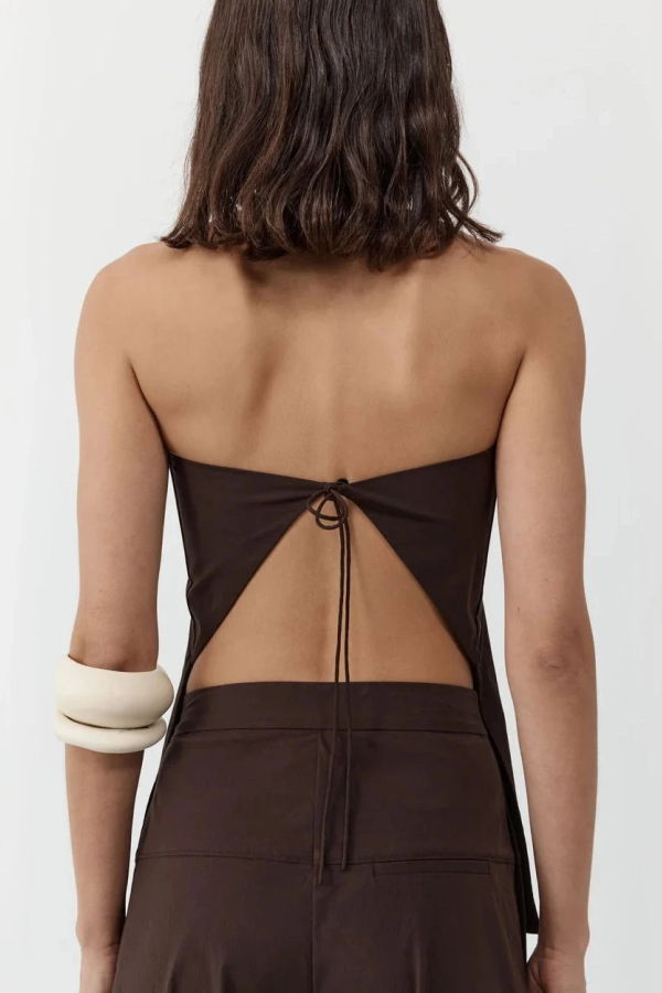 St. Agni Strapless Rouleau Tie Top - Bark