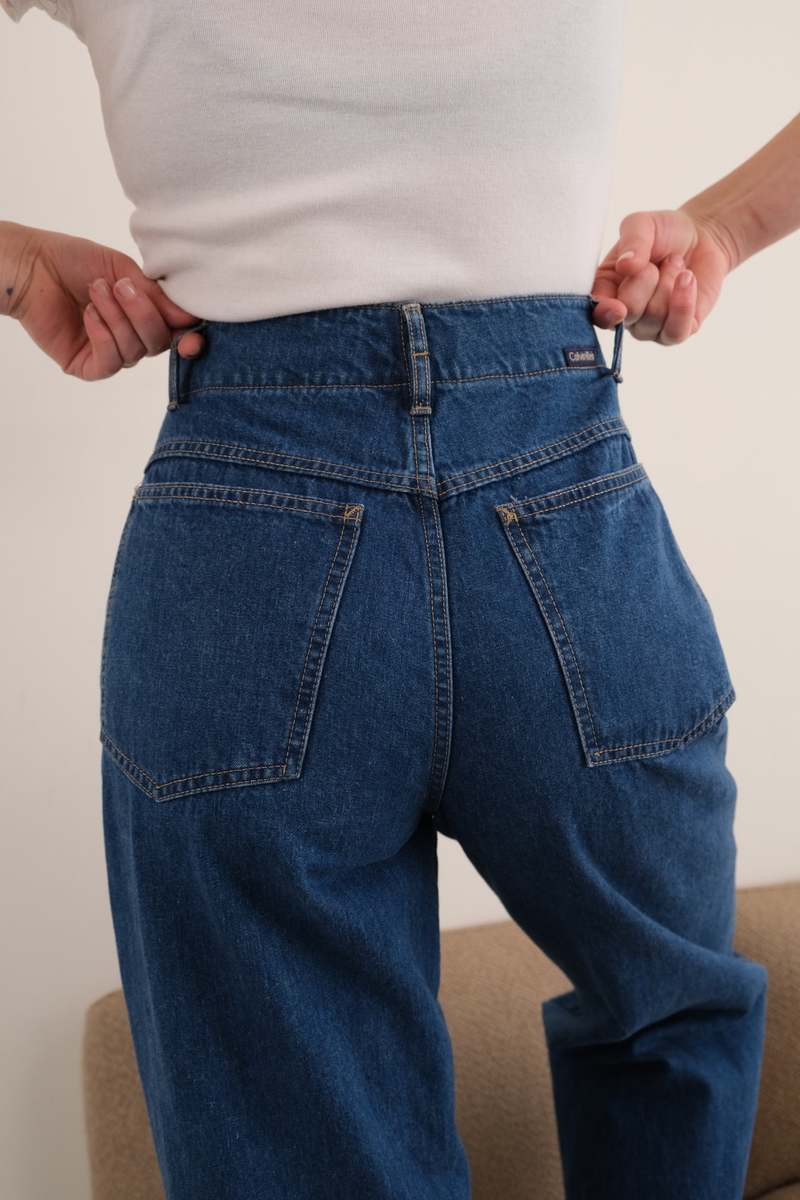 Hermine Vintage 80s Calvin Klein High-Rise Pleated Wide Leg Jeans - Blue