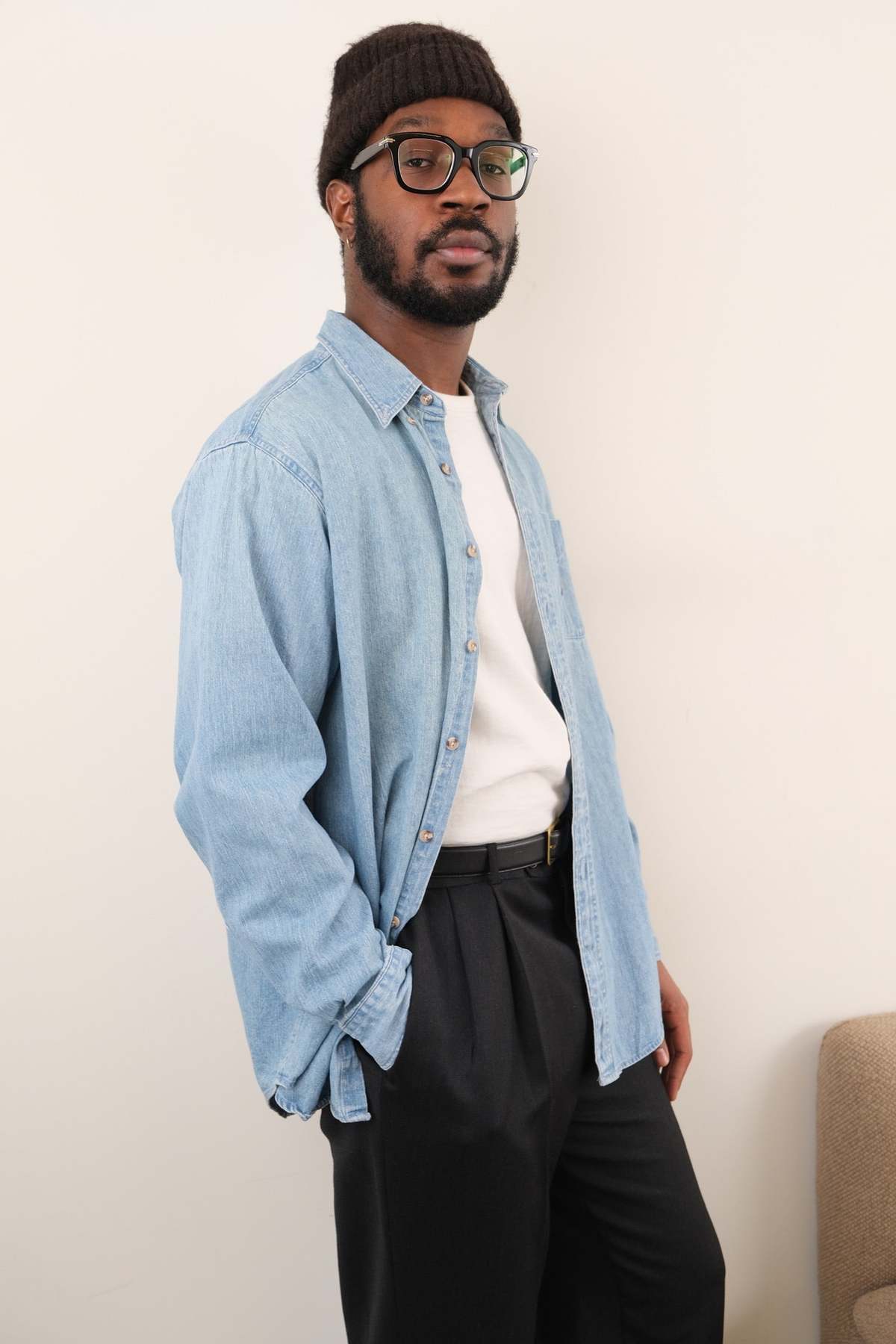 Vintage Hermine 90s Light Wash Cotton Denim Shirt - Blue - Image 3 of 4