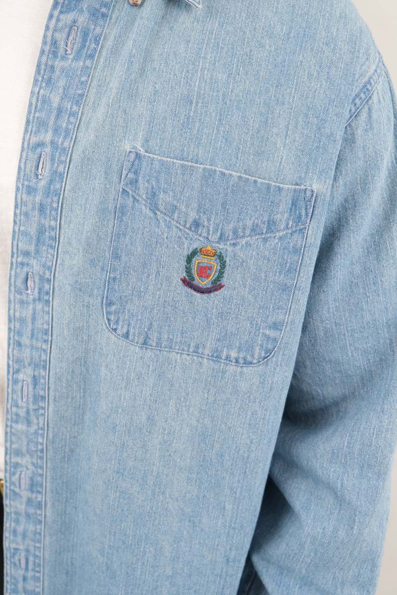 Vintage Hermine 90s Light Wash Cotton Denim Shirt - Blue