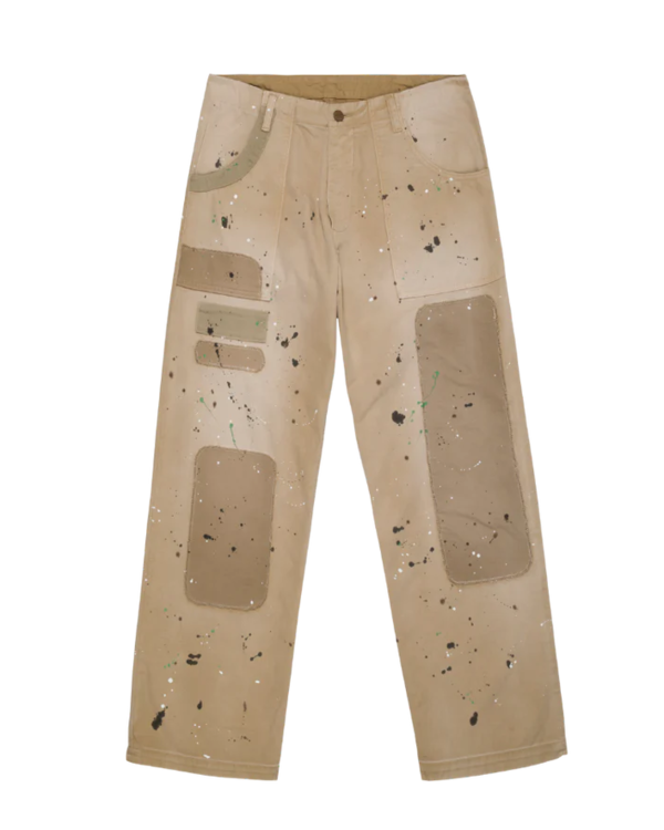 VINTAGE HEAVY Twill Painted Patchwork Chinos - Khaki