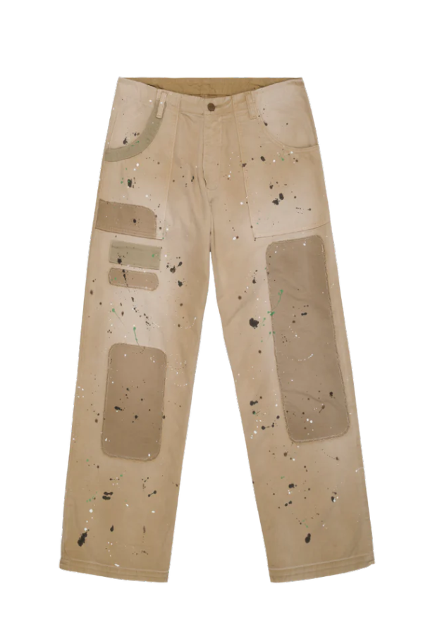 VINTAGE HEAVY Twill Painted Patchwork Chinos - Khaki