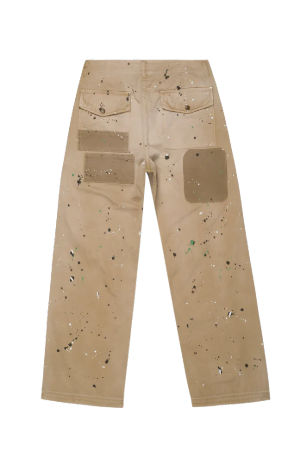 VINTAGE HEAVY Twill Painted Patchwork Chinos - Khaki
