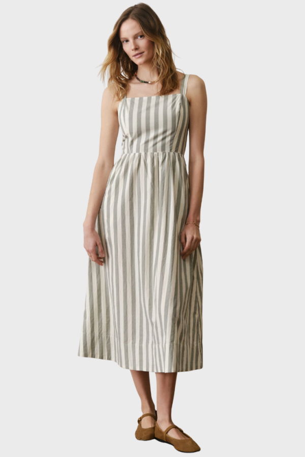 Marine Layer Demi Poplin Midi Dress - Olive Stripe