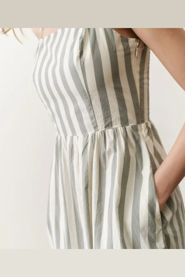 Marine Layer Demi Poplin Midi Dress - Olive Stripe