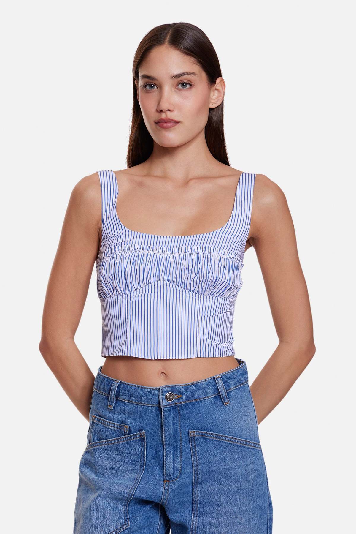 The Tile Club Bungalow Bustier Top - White/Blue Stripe - Image 1 of 4