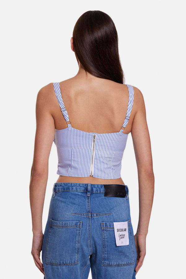 The Tile Club Bungalow Bustier Top - White/Blue Stripe