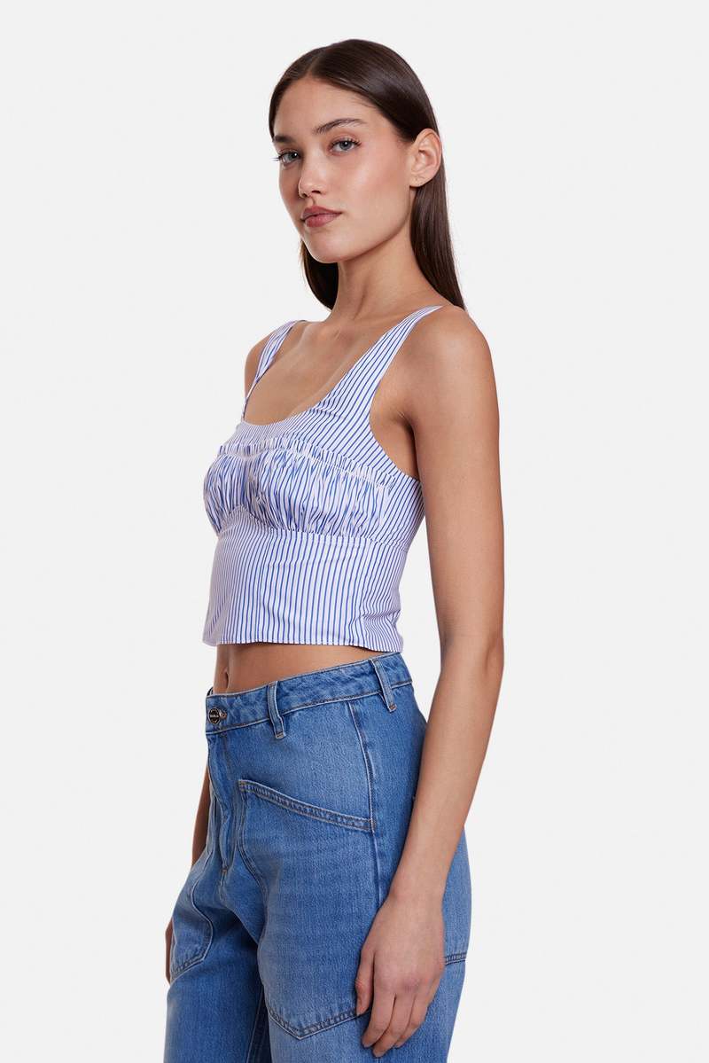 The Tile Club Bungalow Bustier Top - White/Blue Stripe