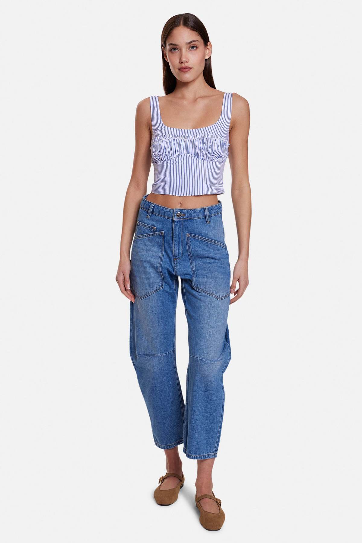 The Tile Club Bungalow Bustier Top - White/Blue Stripe - Image 4 of 4