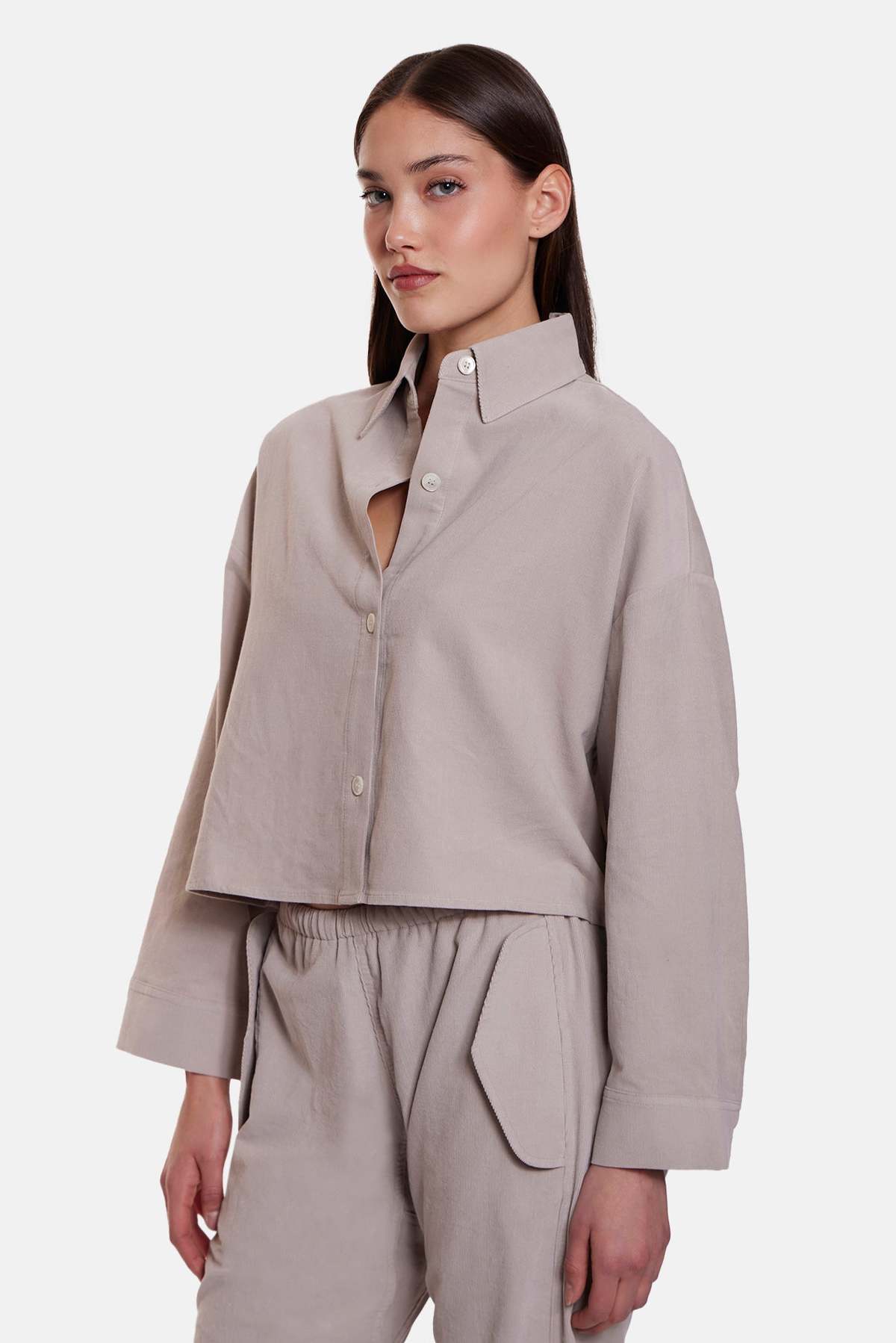 The Tile Club Foxy Micro Cord Crop Shirt - Image 1 of 3