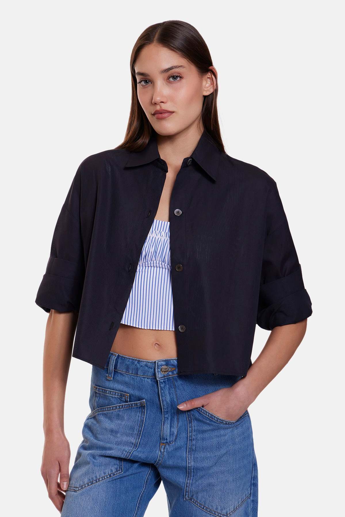 The Tile Club Gansett Poplin Crop Shirt - Image 1 of 7