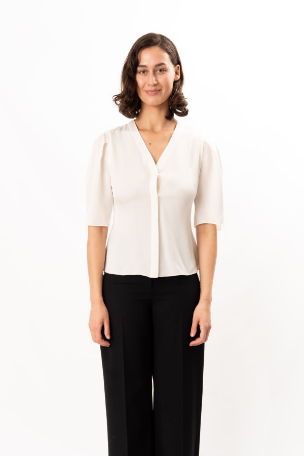 Theory Round Sleeve Button-Up Top - Ivory
