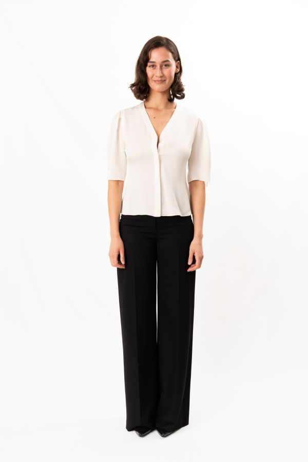 Theory Round Sleeve Button-Up Top - Ivory