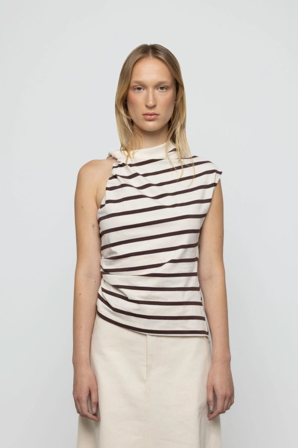 Esthé Stripe Twist Asymmetric T-Shirt