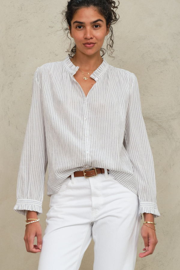 M.A.B.E Chrissie L/S Top - White Stripe