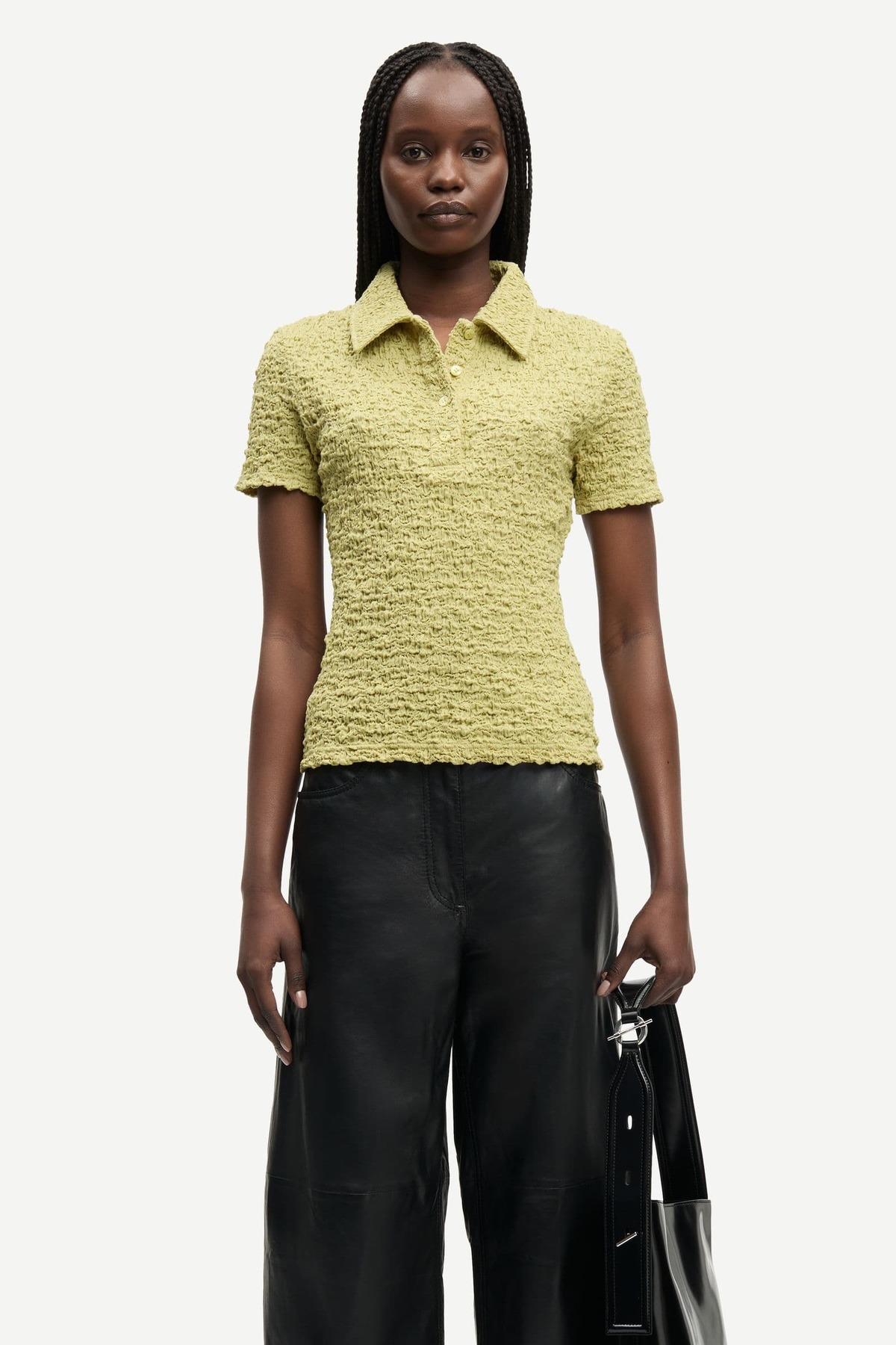 Samsøe Samsøe Sadaisy Polo Top - Sage Green - Image 2 of 5