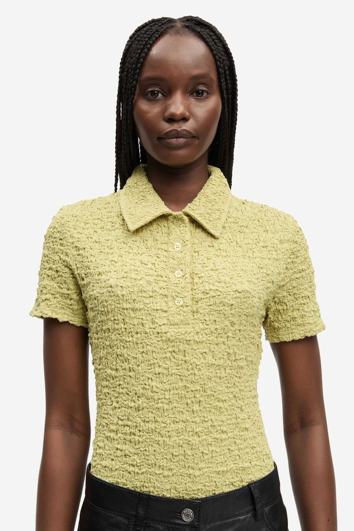 Samsøe Samsøe Sadaisy Polo Top - Sage Green - Image 4 of 5