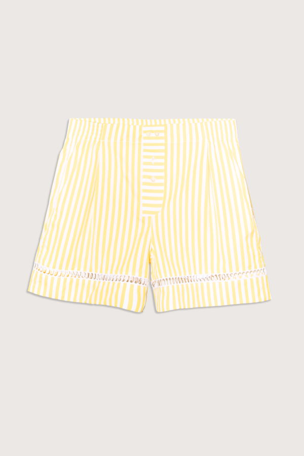 SEBLINE Boxer With Embroidered Hem Shorts - Pale Yel/Wht