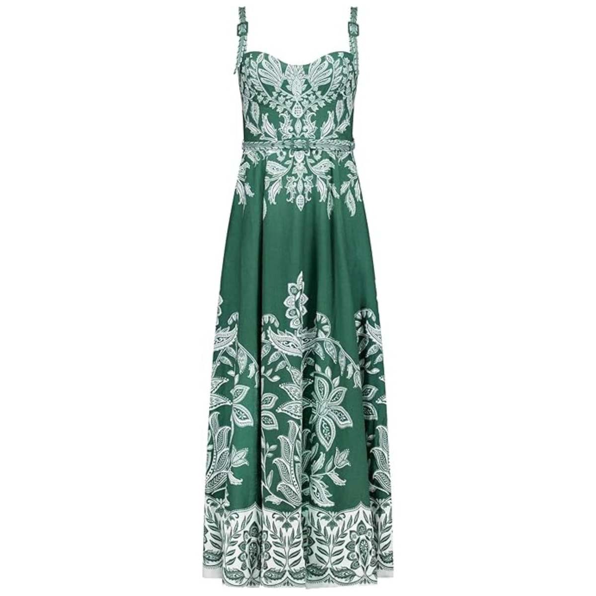 Farm Rio Belt Buckles Maxi Dress - Miranda Dark Green - Image 1 of 2