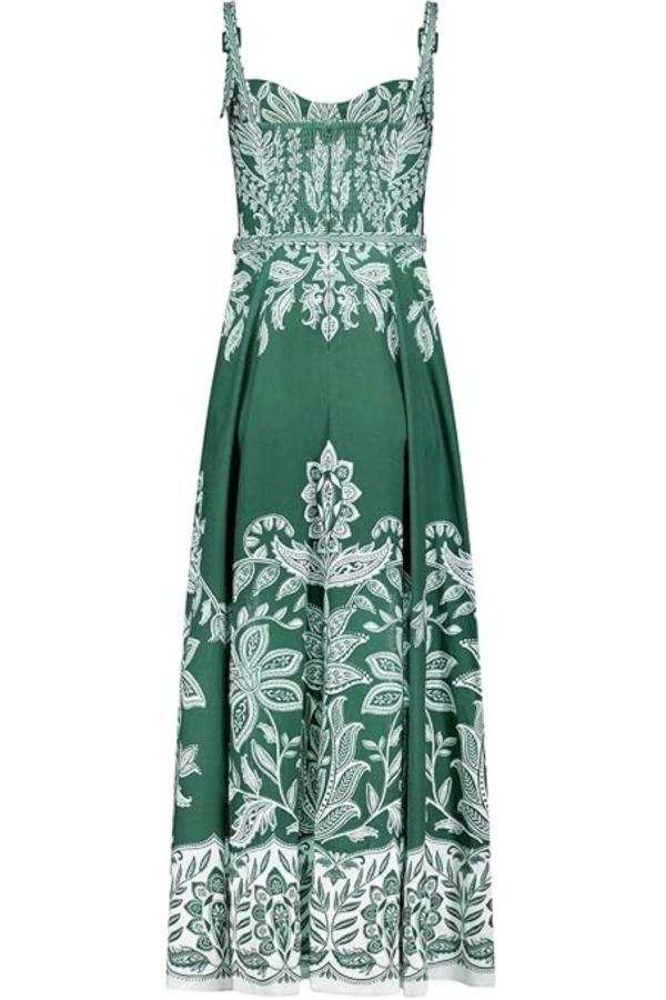 Farm Rio Belt Buckles Maxi Dress - Miranda Dark Green