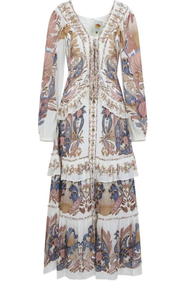 Farm Rio Braid Details Long Dress - Sea Garden Off-White