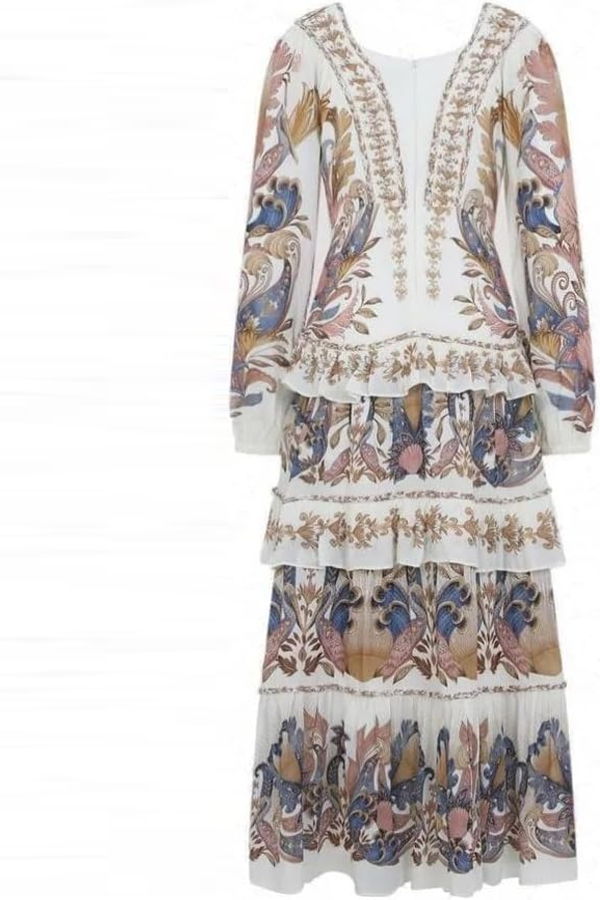 Farm Rio Braid Details Long Dress - Sea Garden Off-White