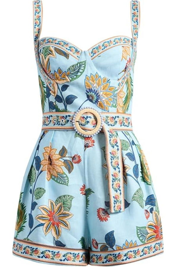 Farm Rio Floral Delhi Romper - Floral Delhi Light Blue