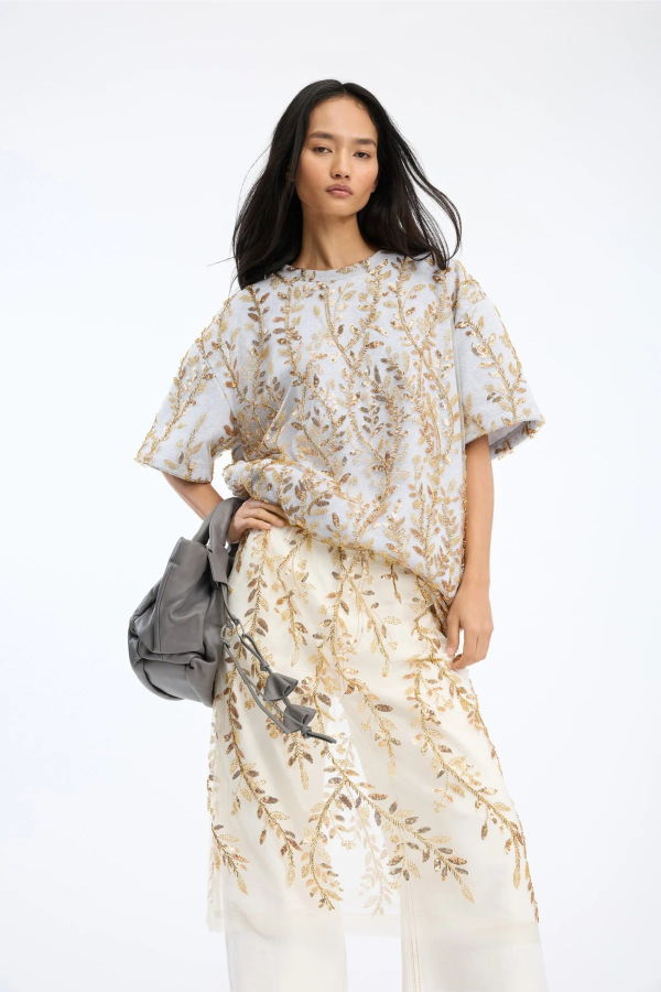 Munthe Berfin Gold Embroidered T-Shirt