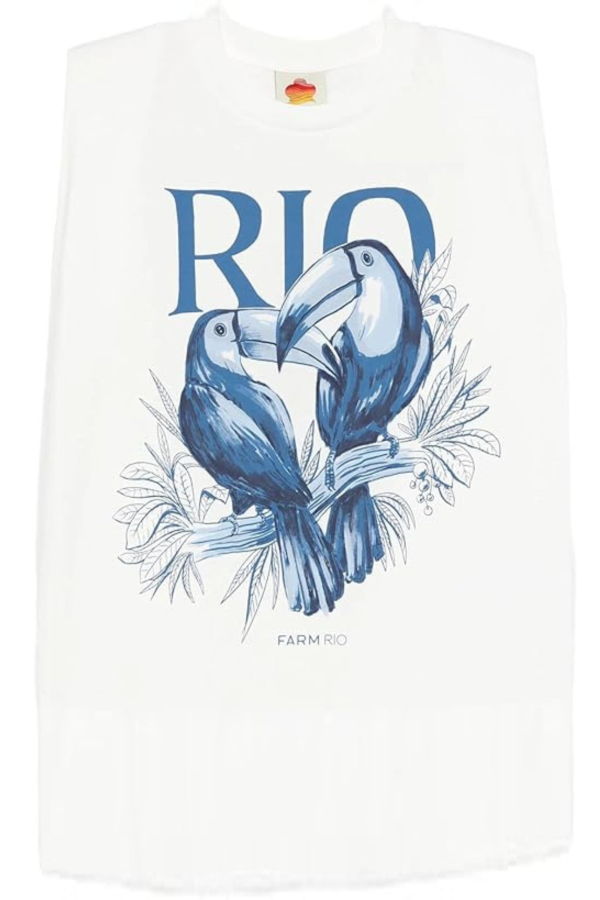 Farm Rio Toucan Rio Shoulder Pad Tank Top - Off-White