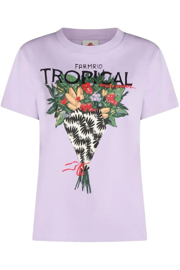 Farm Rio Tropical Bouquet Fit Floral T-Shirt - Lilac