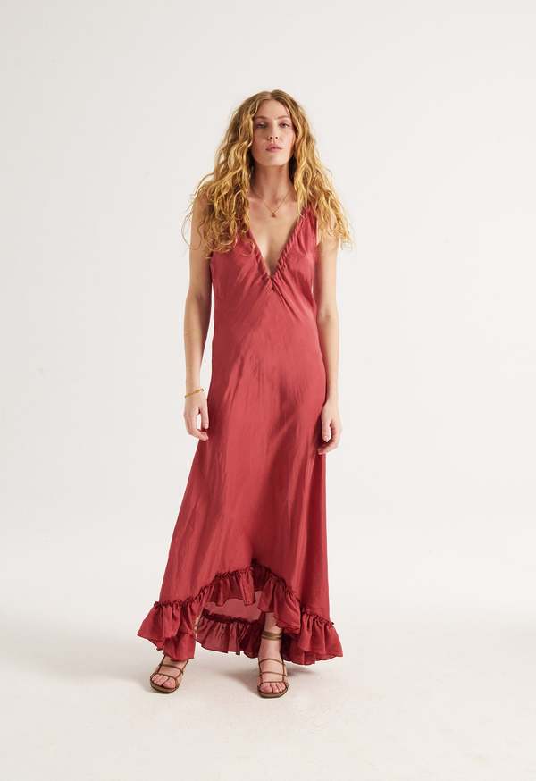 Loup Charmant Lucia Gown in Soft Washed Silk Dress - Desert Rose