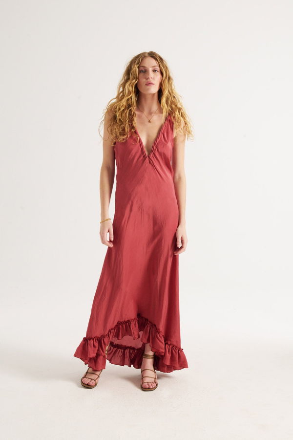Loup Charmant Lucia Gown in Soft Washed Silk Dress - Desert Rose