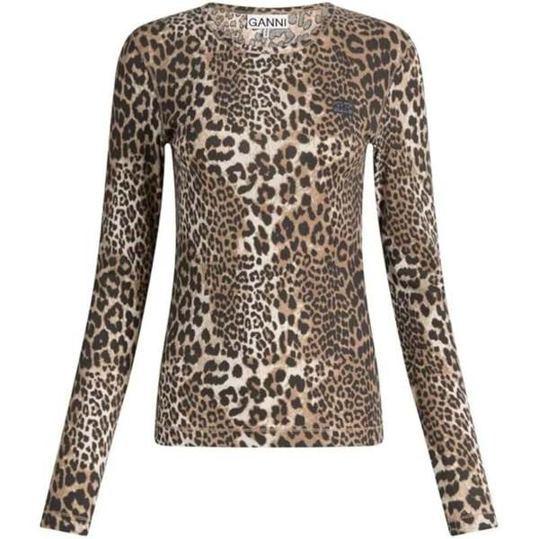 Ganni Leopard Rib Long Sleeve Shirt - Leopard Ganni Leopard Rib Long Sleeve Shirt - Leopard