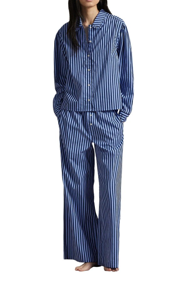 Polo Ralph Lauren Long Sleeve Shirting Stripes Pajama Set - Chambray/Navy