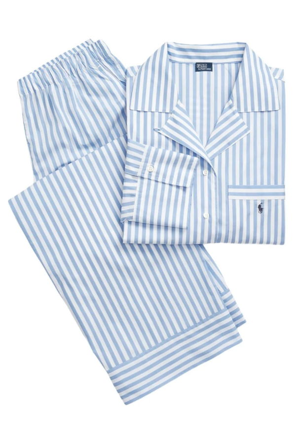 Polo Ralph Lauren Long Sleeve Shirting Stripes Pajama Set - White Cloud