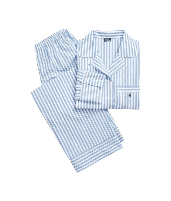 Polo Ralph Lauren Long Sleeve Shirting Stripes Pajama Set - White Cloud Hydrangea Polo Ralph Lauren Long Sleeve Shirting Stripes Pajama Set - White Cloud Hydrangea
