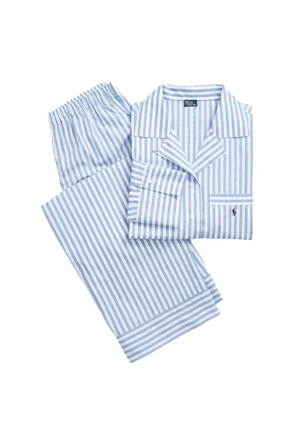 Polo Ralph Lauren Long Sleeve Shirting Stripes Pajama Set - White Cloud Hydrangea
