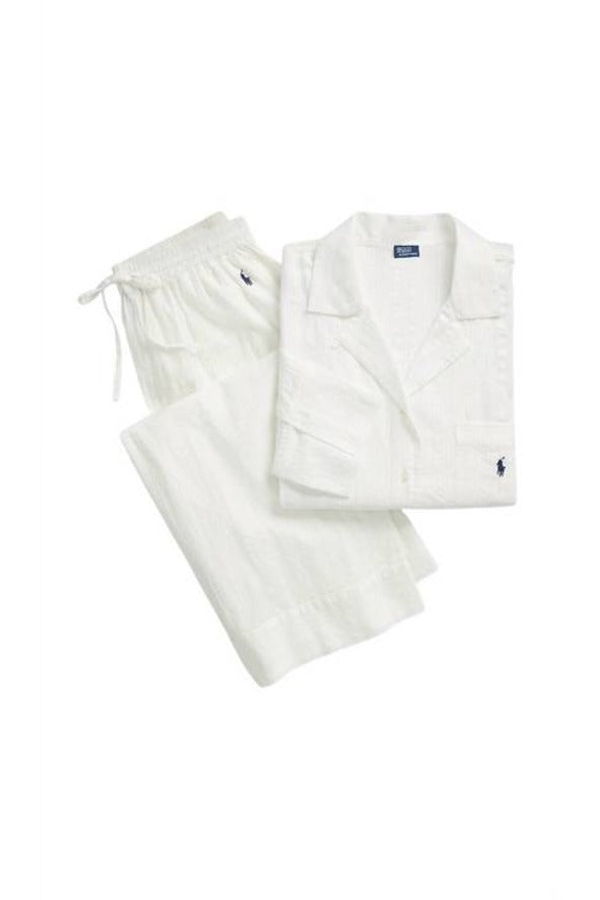 Polo Ralph Lauren Long Sleeve Summer Linen Pajama Set - White Cloud