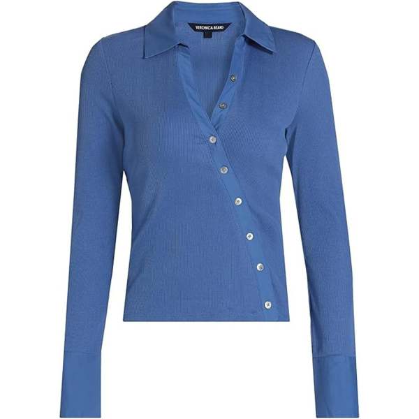 Veronica Beard Brenner Asymmetric Button Top - Blue Coast